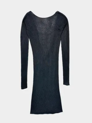 Abito Nero In Maglia A Coste Con Scollo Profondo