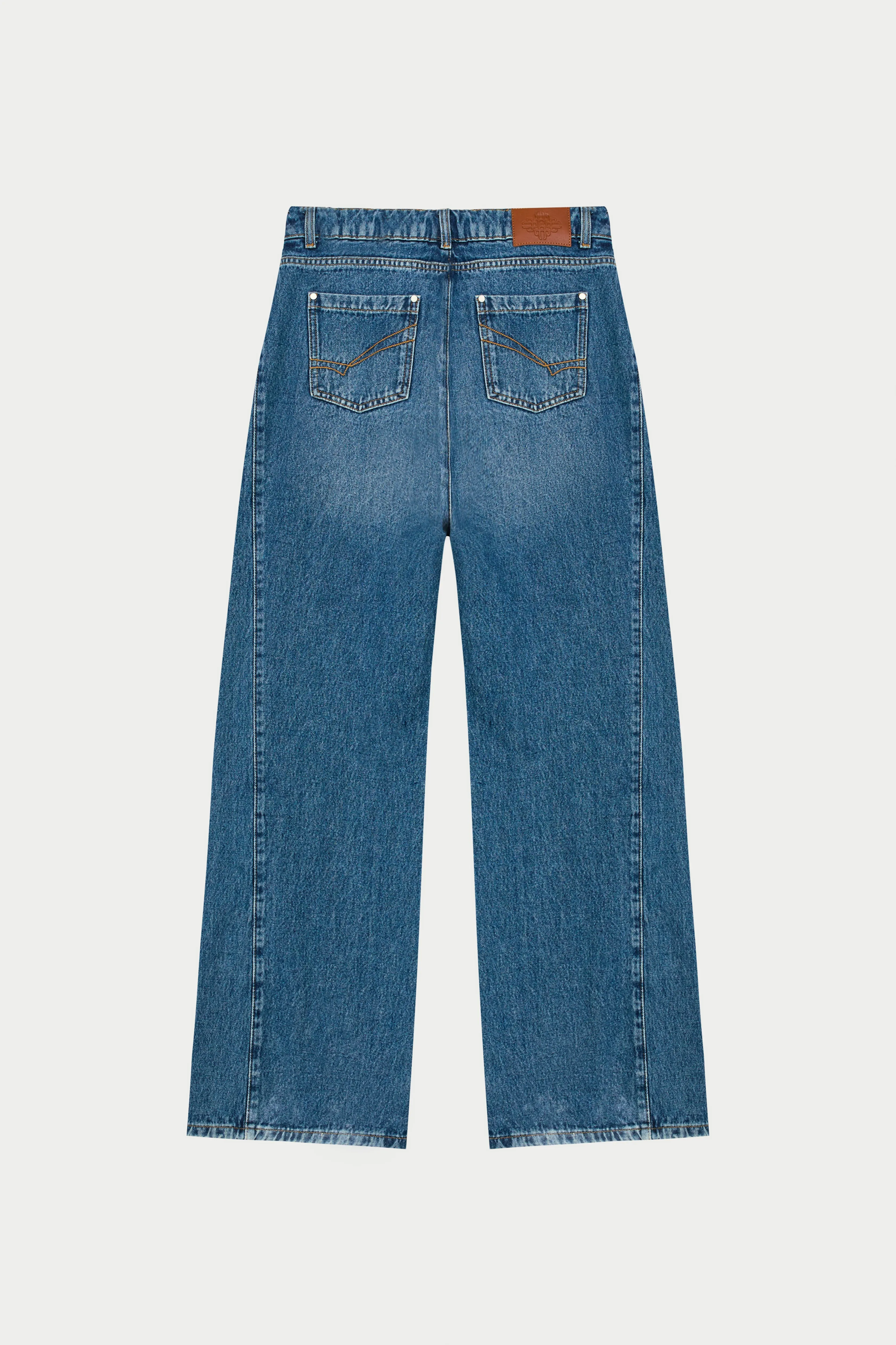 ADJUSTABLE PLEAT DETAIL WIDE LEG JEANS - VINTAGE BLUE WASH