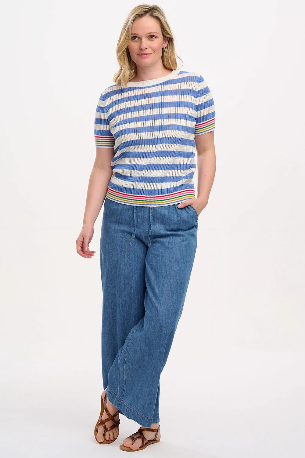 Arden Knit Top - Blue/Off-White. Rainbow Tipping