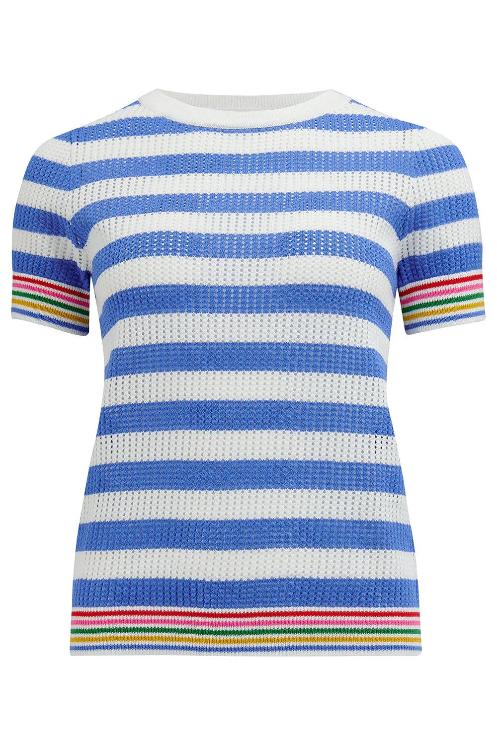 Arden Knit Top - Blue/Off-White. Rainbow Tipping