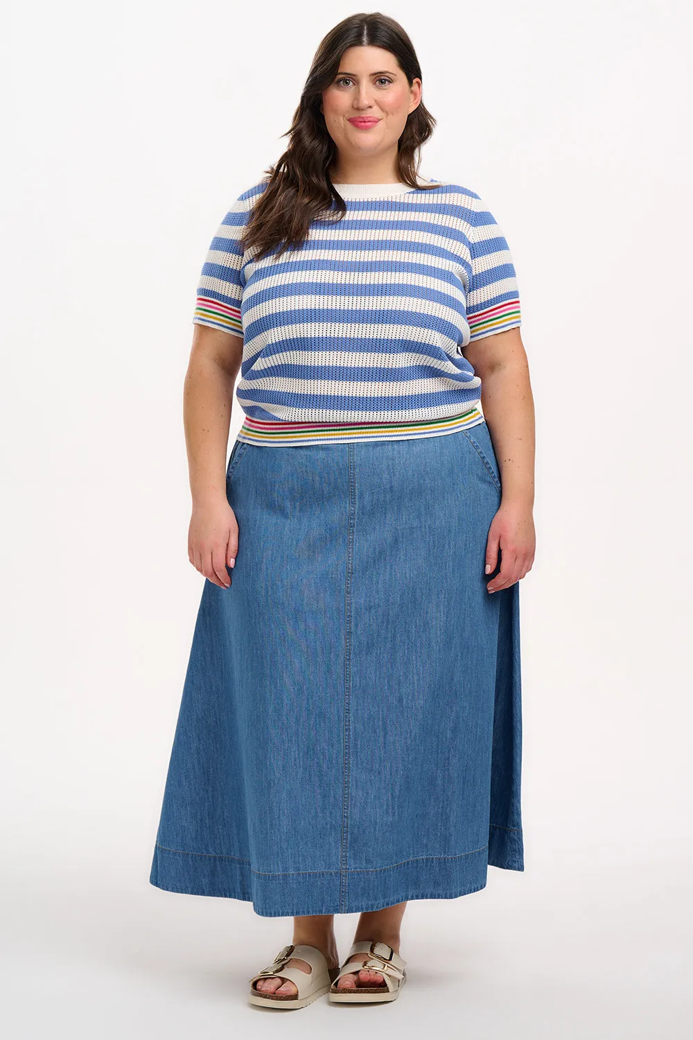 Arden Knit Top - Blue/Off-White. Rainbow Tipping