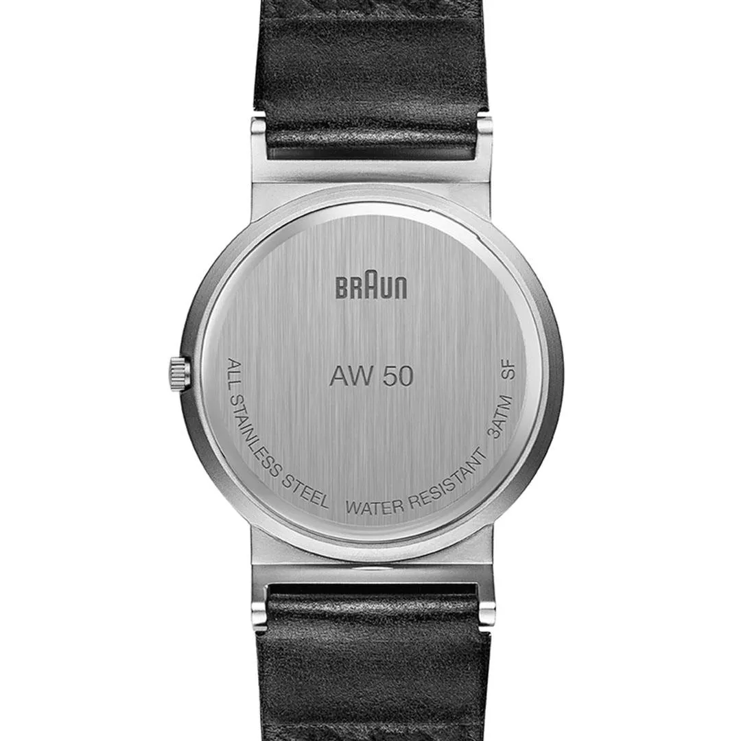 AW50 Braun classic watch -grey dial and black leather strap