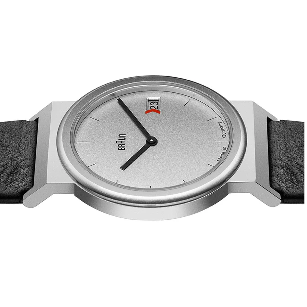 AW50 Braun classic watch -grey dial and black leather strap