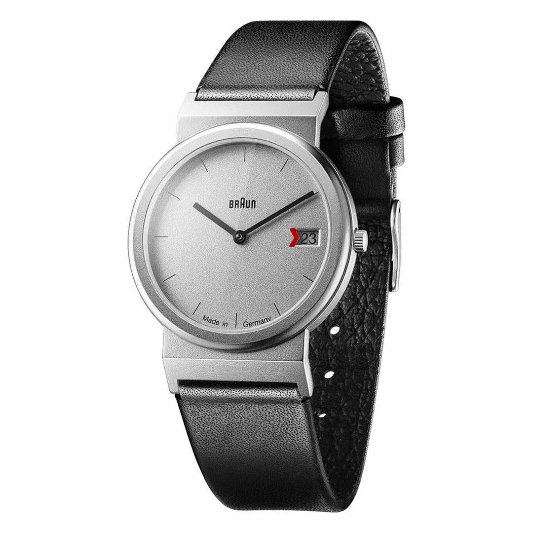 AW50 Braun classic watch -grey dial and black leather strap