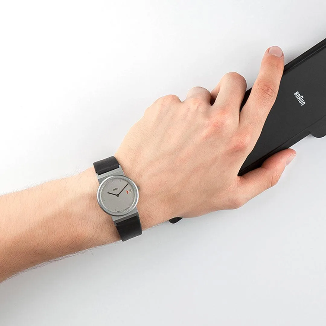 AW50 Braun classic watch -grey dial and black leather strap