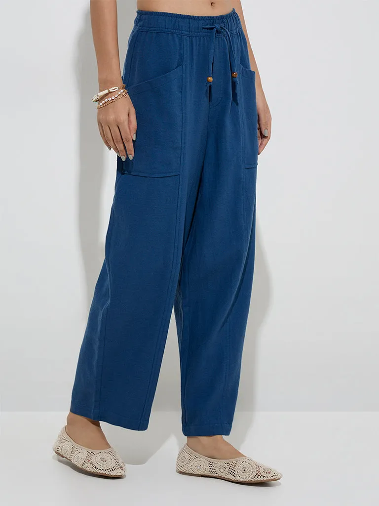 Bombay Paisley Indigo Cotton-Blend Pants
