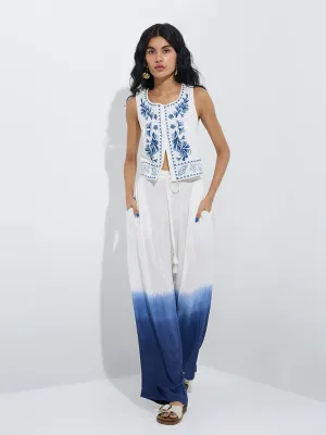Bombay Paisley White Embroidered Cotton-Blend Top