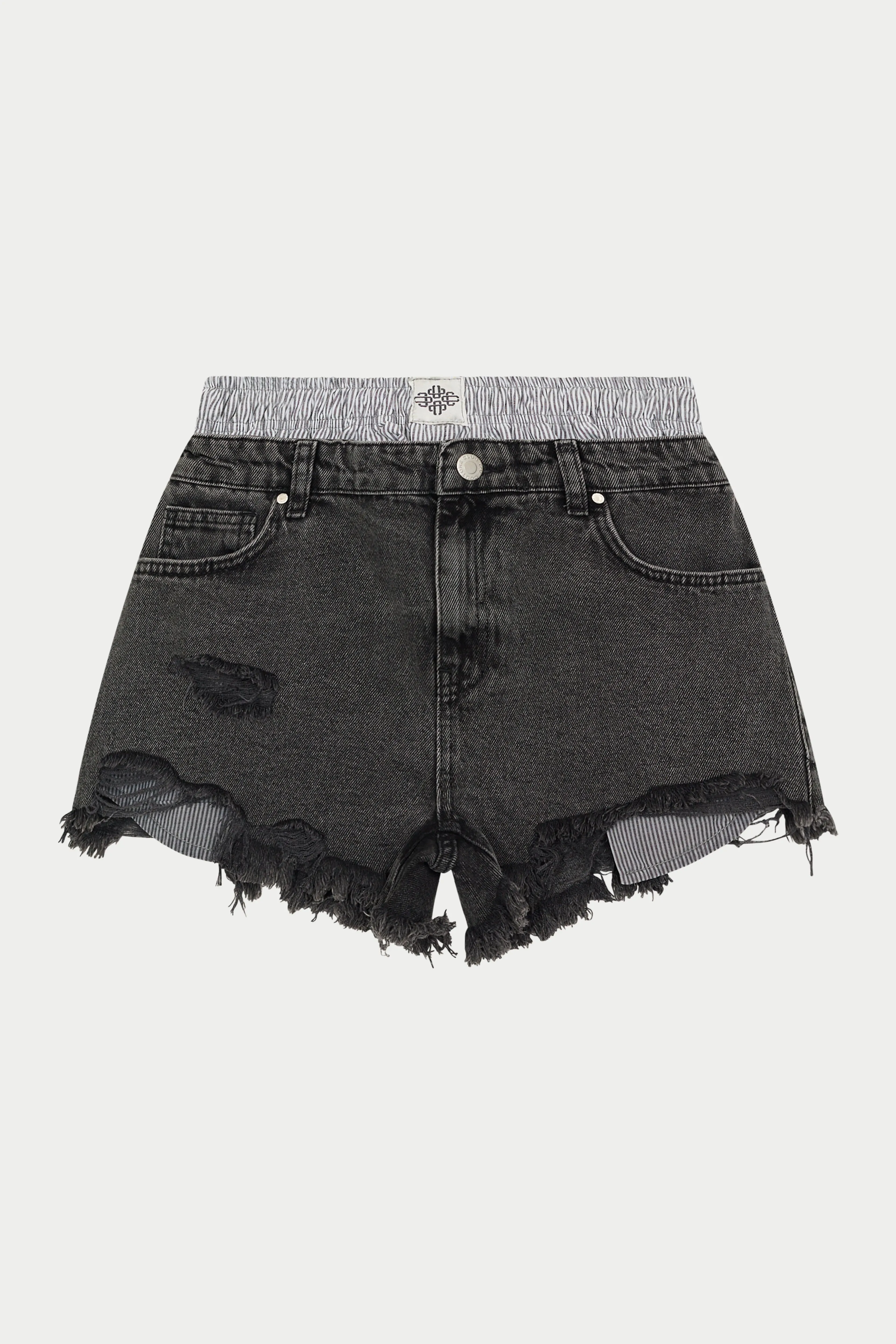 BOXER WAISTBAND DENIM SHORTS - GREY WASH