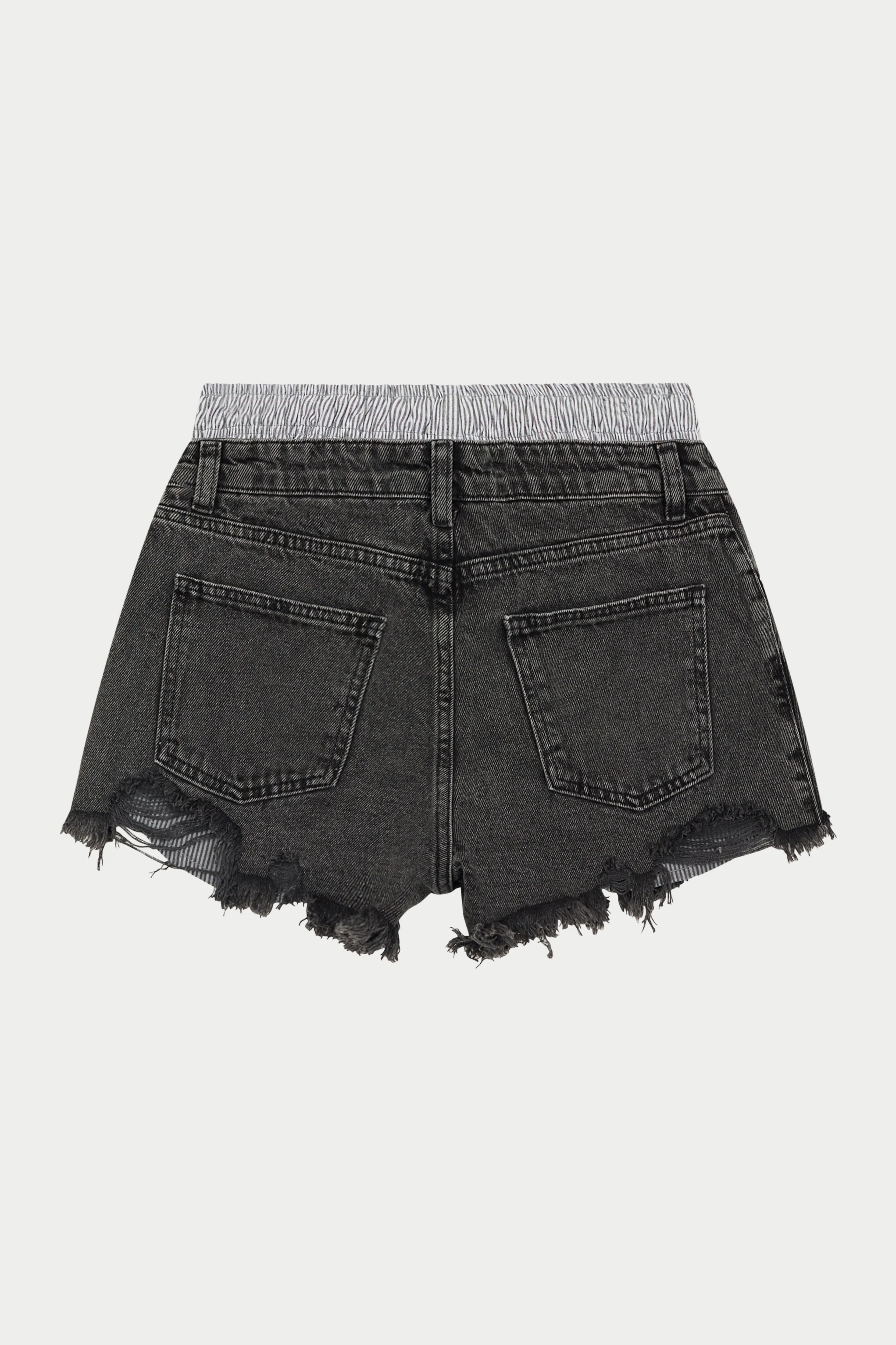 BOXER WAISTBAND DENIM SHORTS - GREY WASH