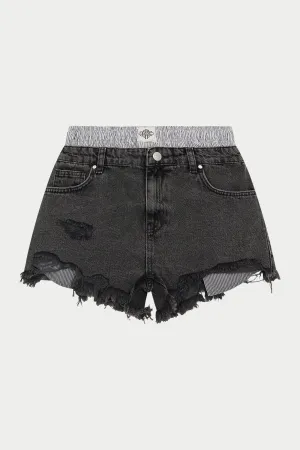 BOXER WAISTBAND DENIM SHORTS - GREY WASH