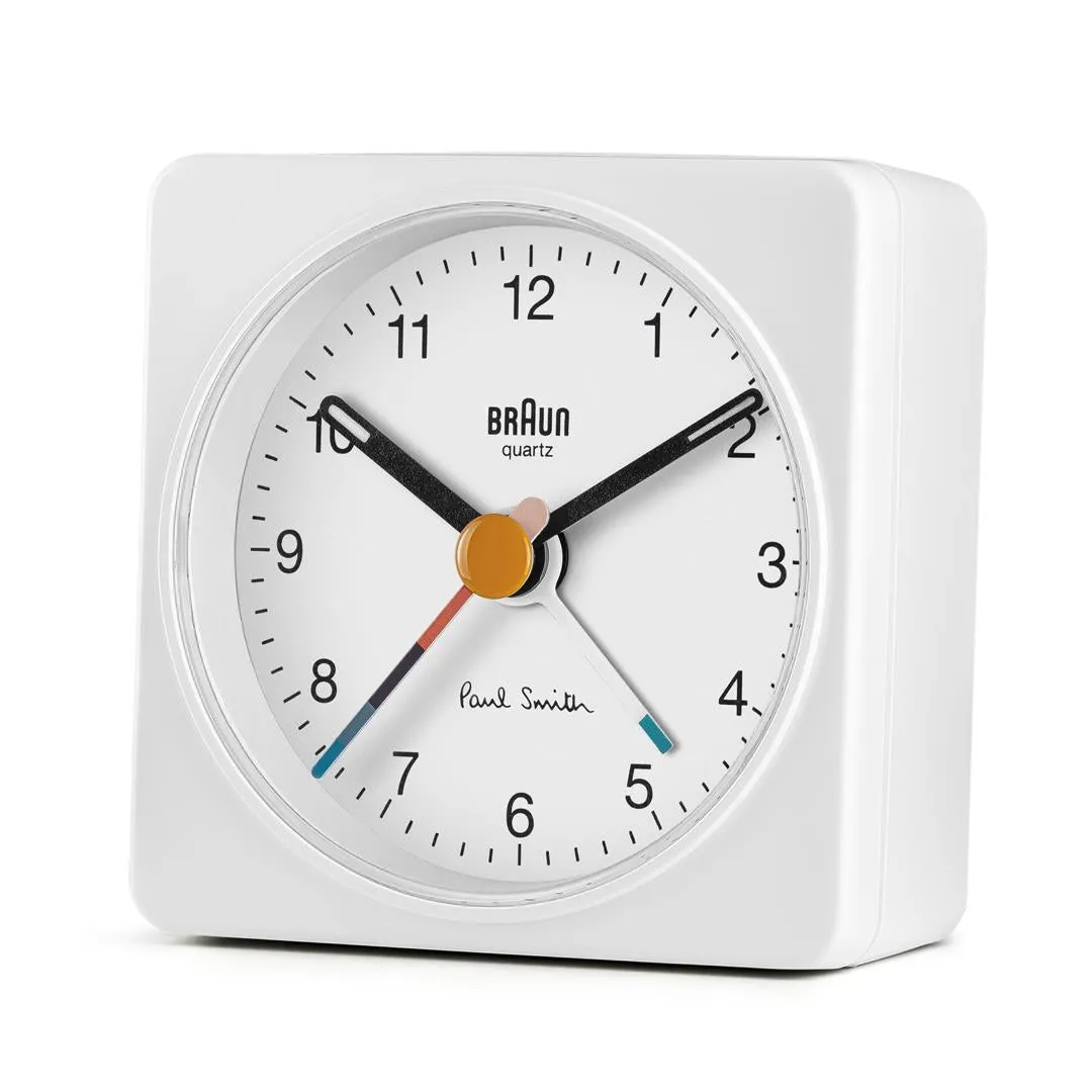 Braun x Paul Smith Limited Edition Classic Travel Analogue Alarm Clock - White