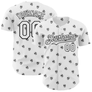 Custom White Black 3D Skull Authentic Baseball Jersey
