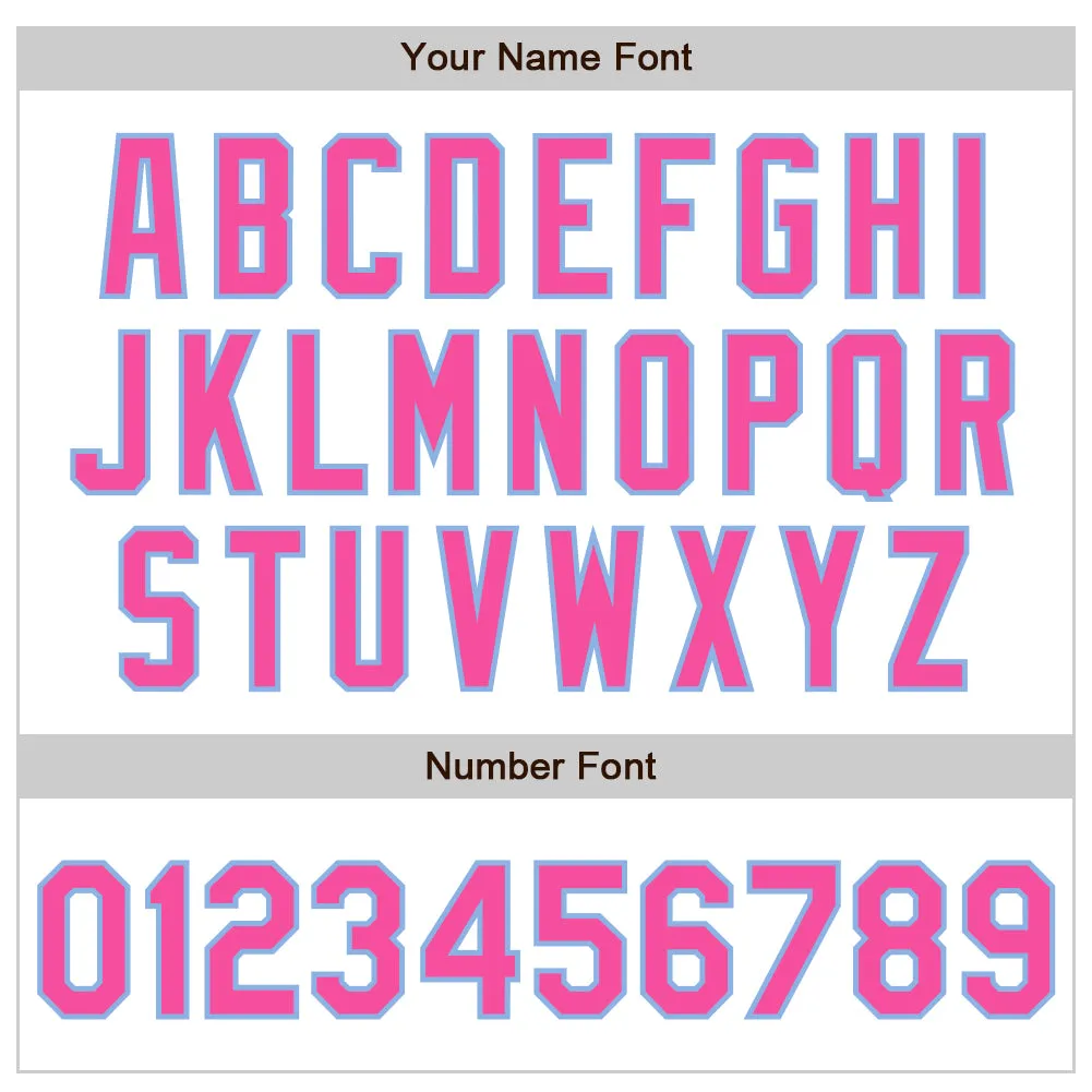 Custom White Pink-Light Blue 3 Colors Arm Shapes Authentic Baseball Jersey