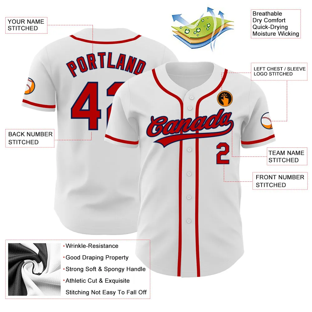 Custom White Red-Navy Authentic Baseball Jersey