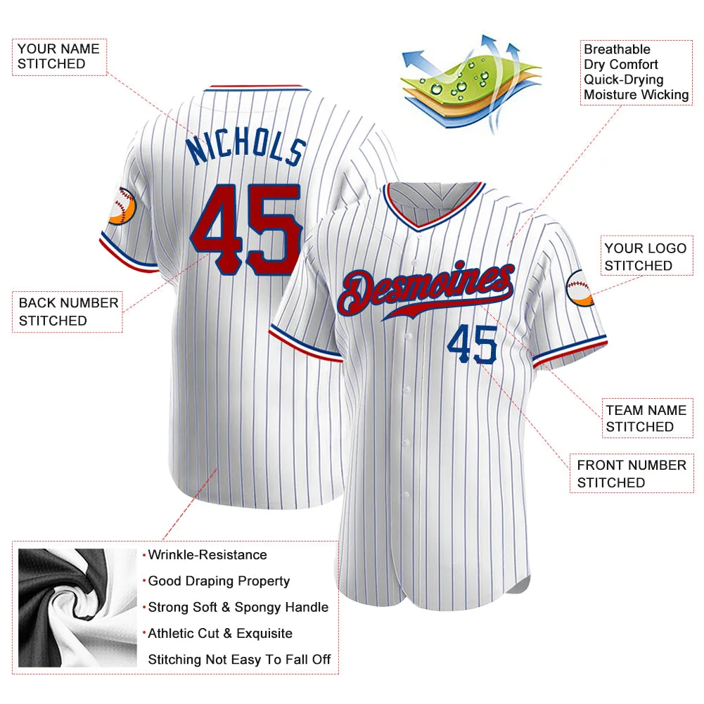 Custom White Royal Pinstripe Red-Royal Authentic Baseball Jersey