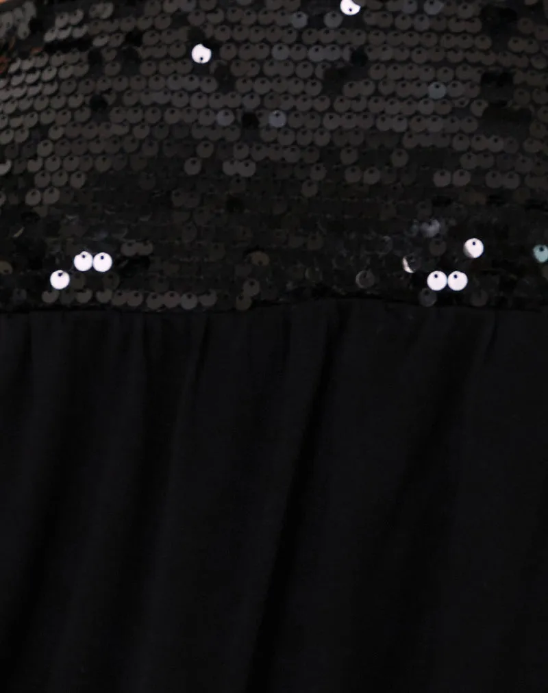 Danuta Longline Bandeau Top in Sequin Black