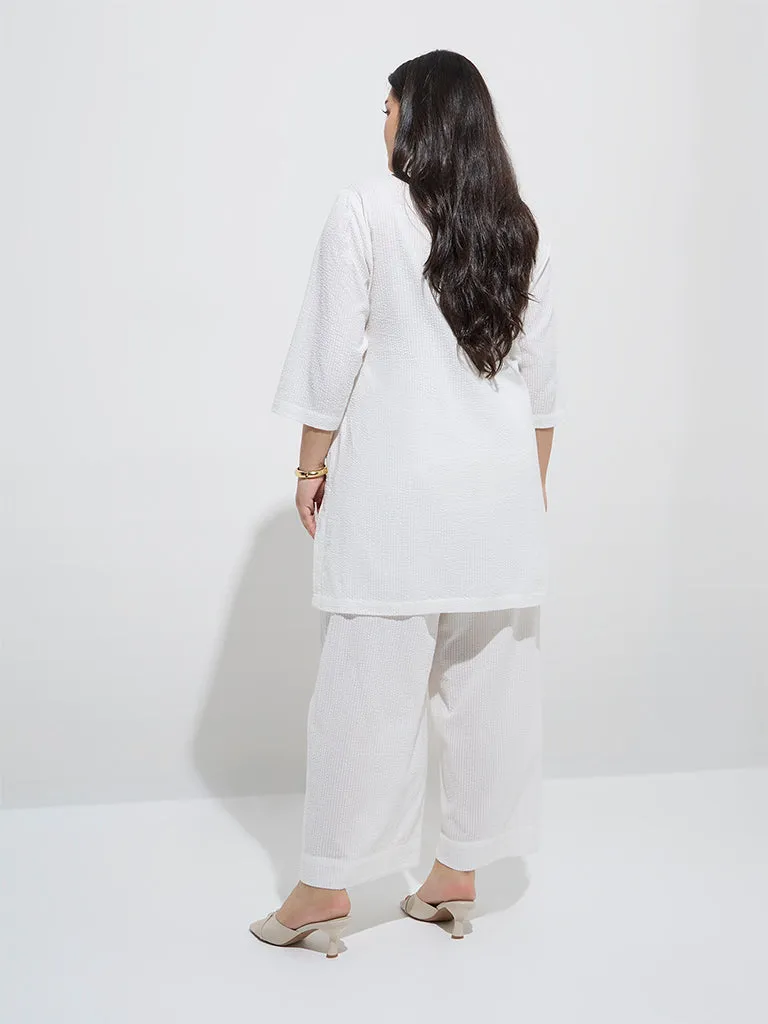 Diza White Sealife-Inspired High-Low Cotton Tunic