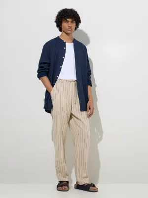 ETA Beige Striped Relaxed-Fit Mid-Rise Cotton Chinos
