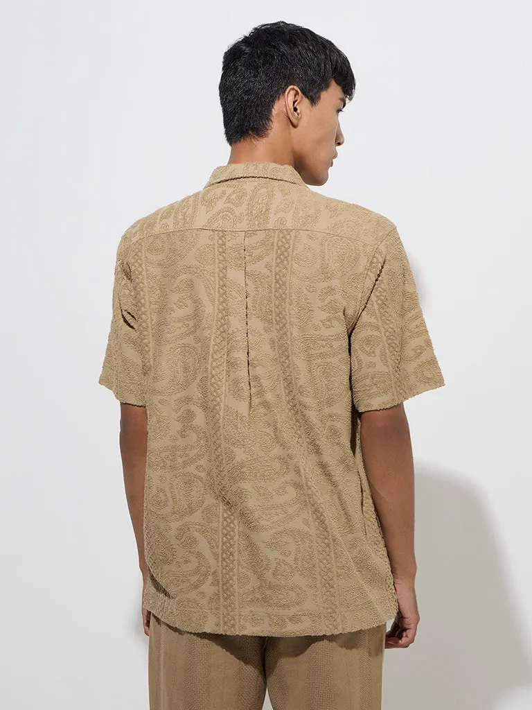 ETA Taupe Embroidered Relaxed-Fit Cotton-Blend Shirt