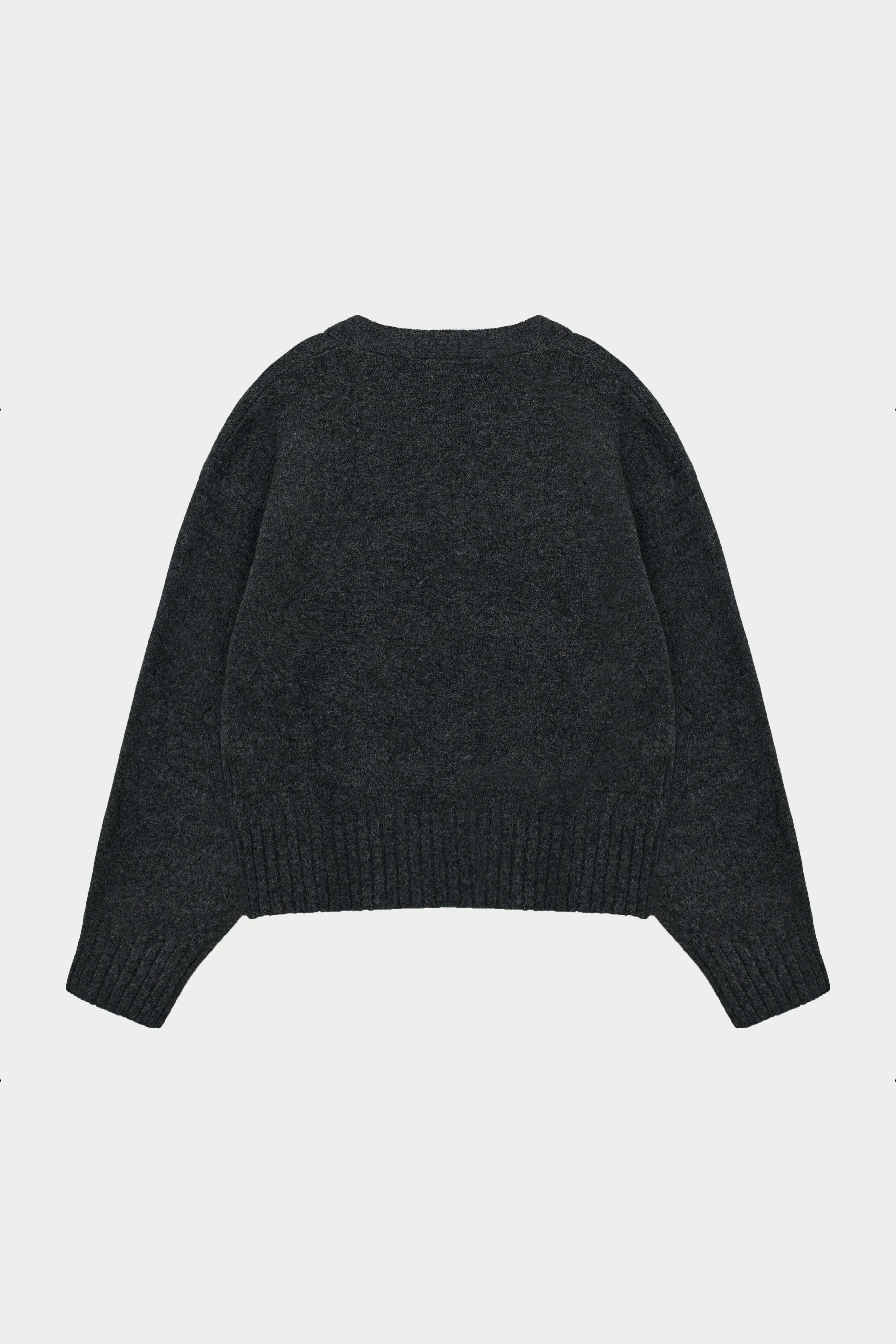 FLUFFY KNIT EMBLEM EMBROIDERED CARDIGAN - CHARCOAL