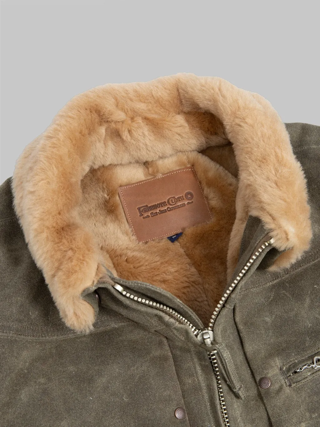Freenote Cloth RJ-2 Waxed Canvas 20oz Shearling Jacket Tobacco
