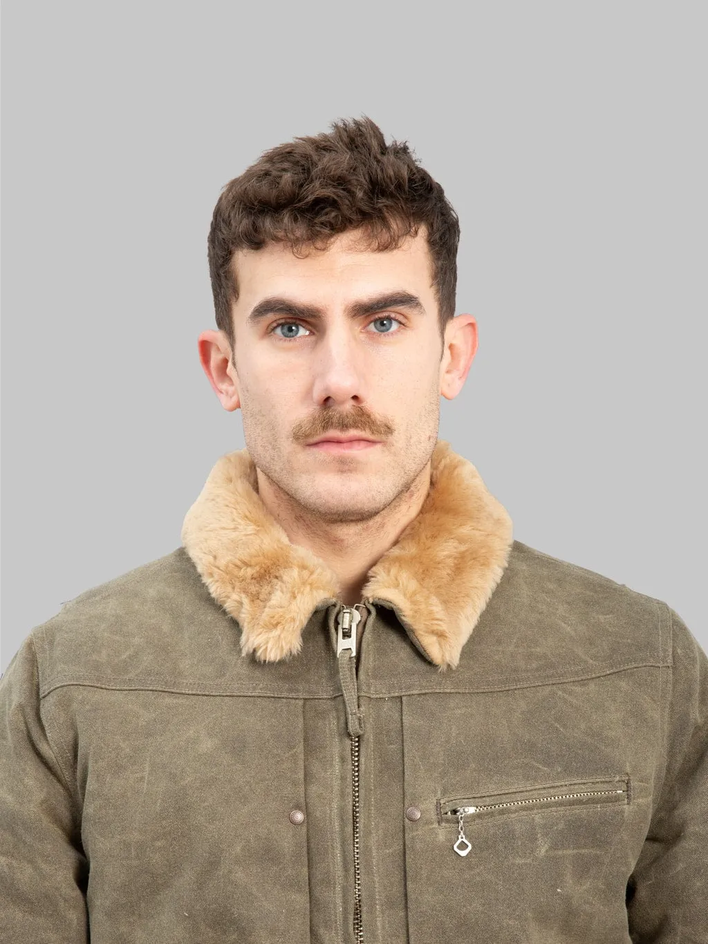 Freenote Cloth RJ-2 Waxed Canvas 20oz Shearling Jacket Tobacco