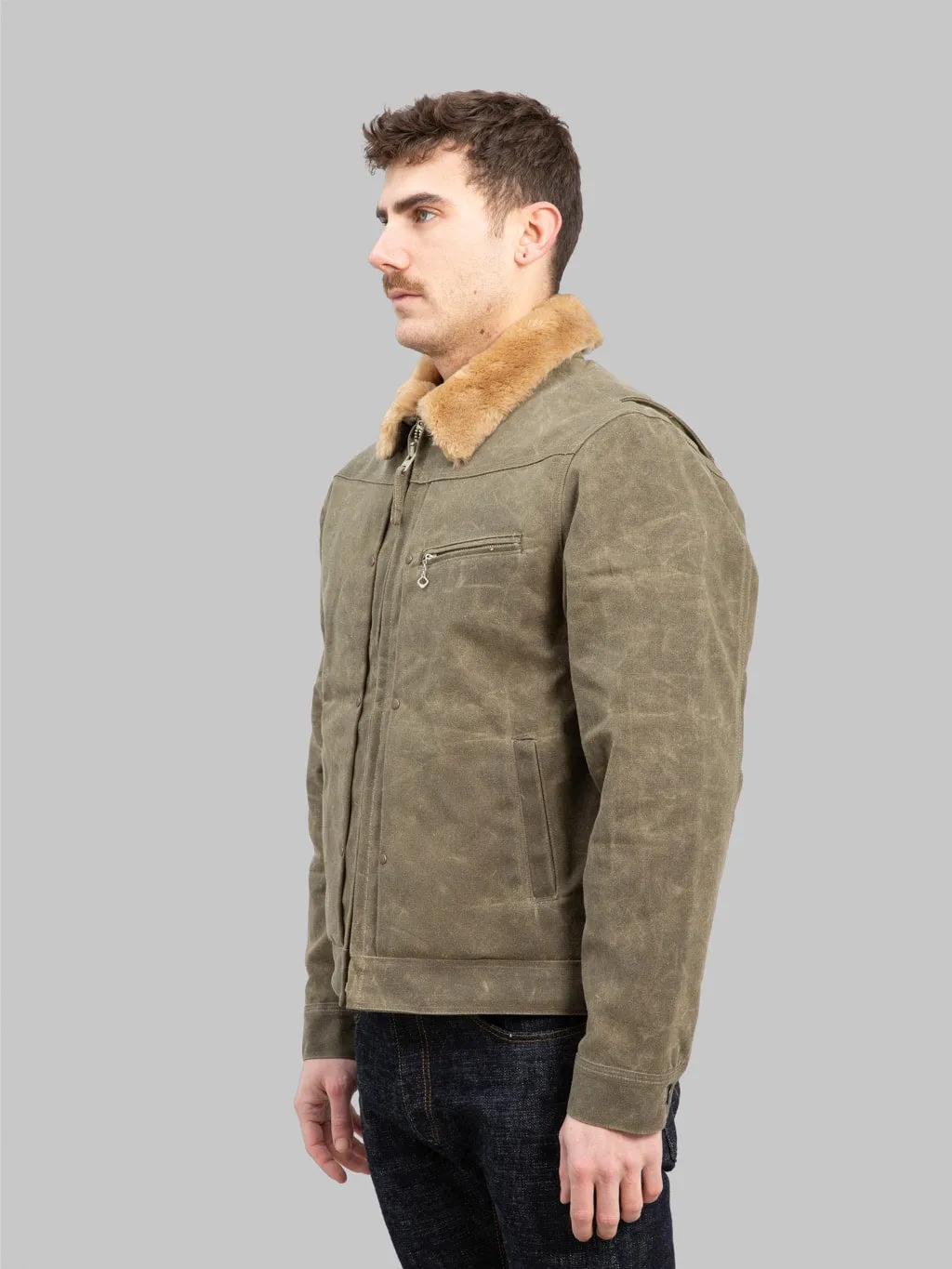 Freenote Cloth RJ-2 Waxed Canvas 20oz Shearling Jacket Tobacco