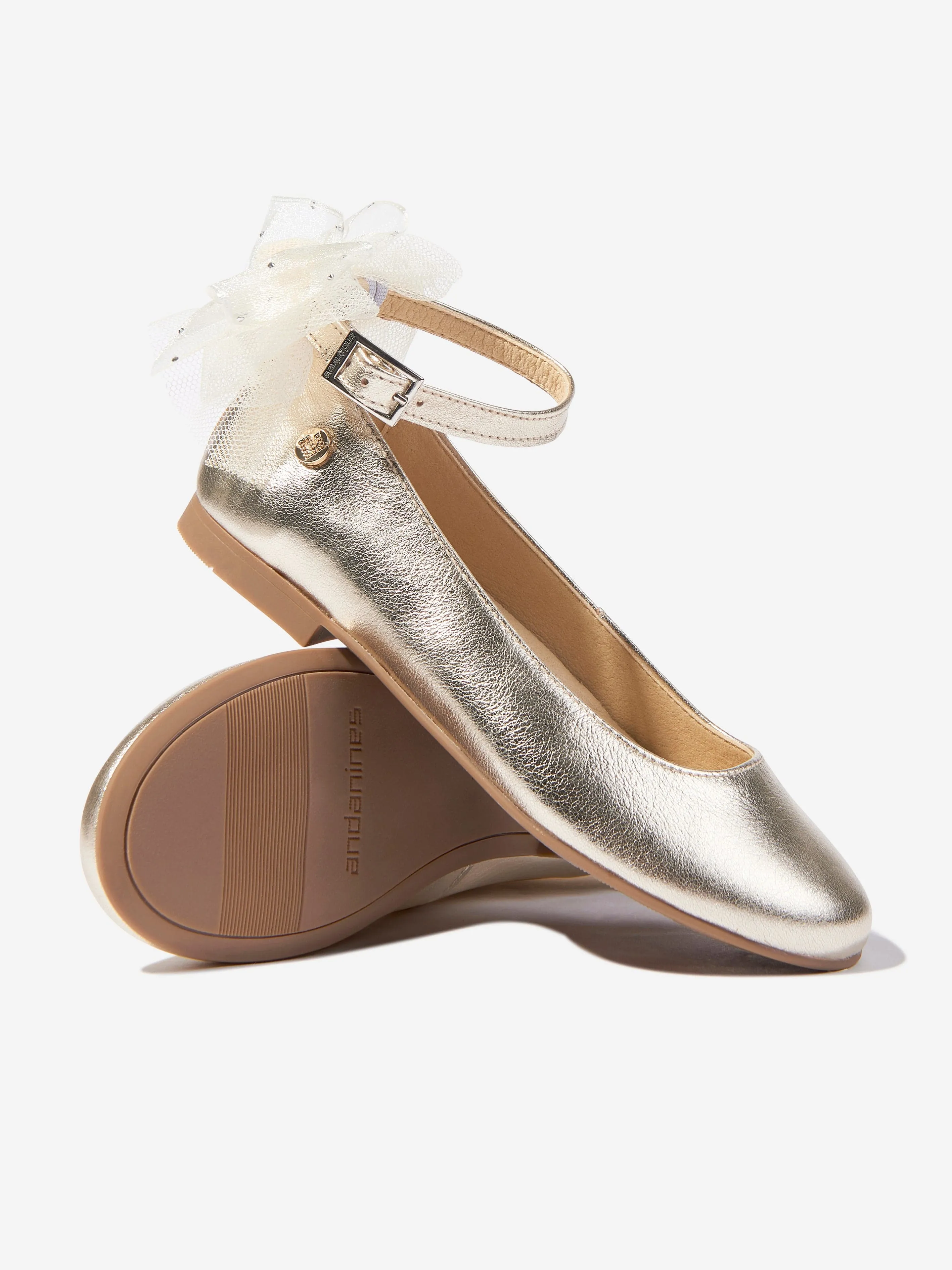 Girls Bow Ankle Shoes in Gold
