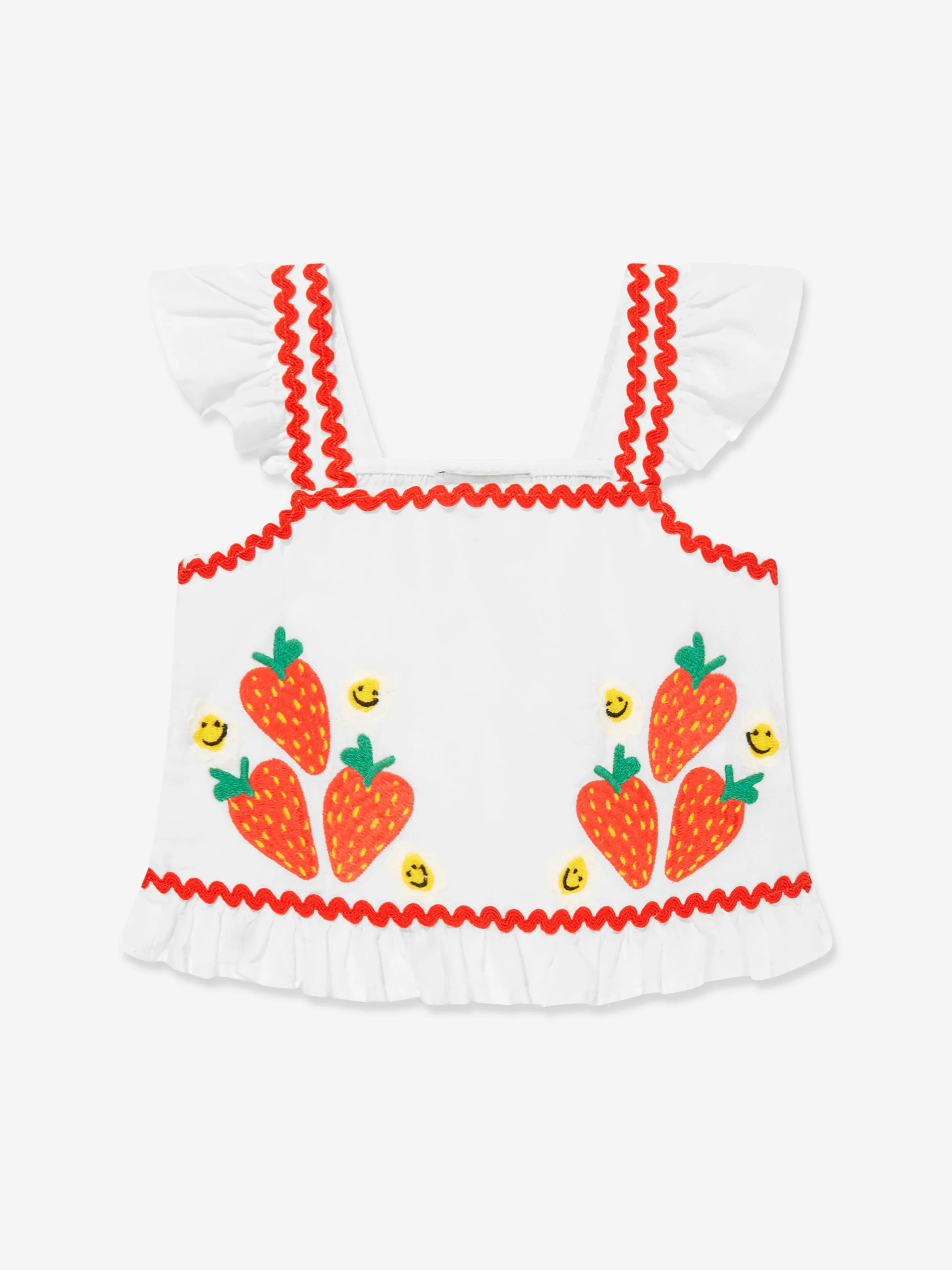 Girls Linen Strawberry Top in Ivory