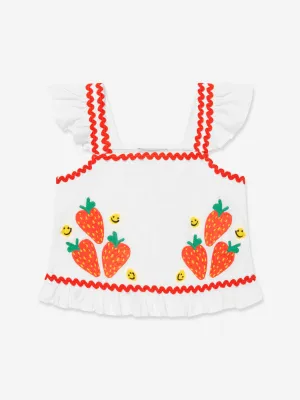 Girls Linen Strawberry Top in Ivory