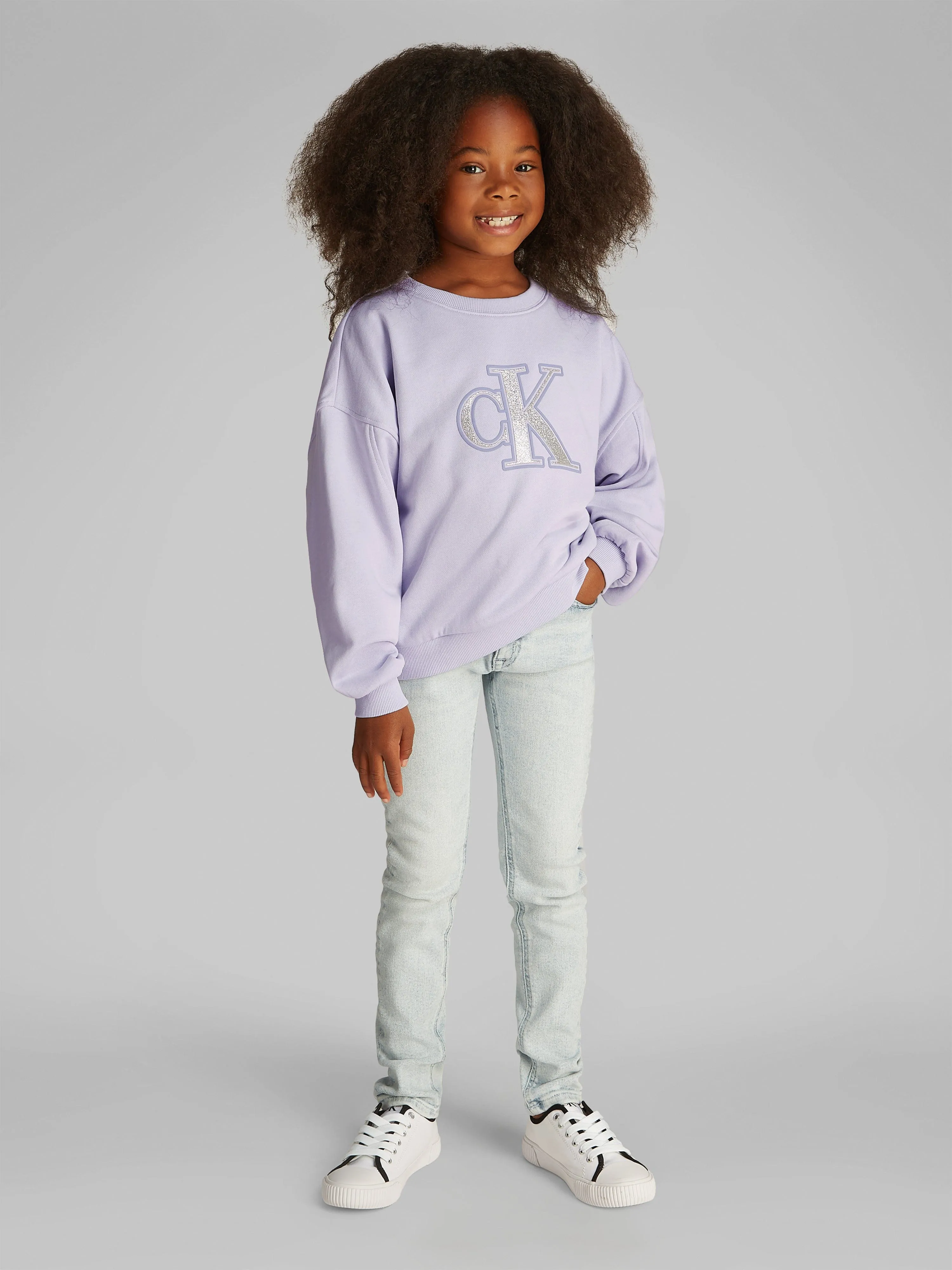 Girls Metallic CK Sweatshirt in Purple
