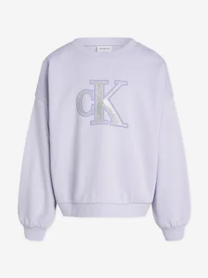 Girls Metallic CK Sweatshirt in Purple