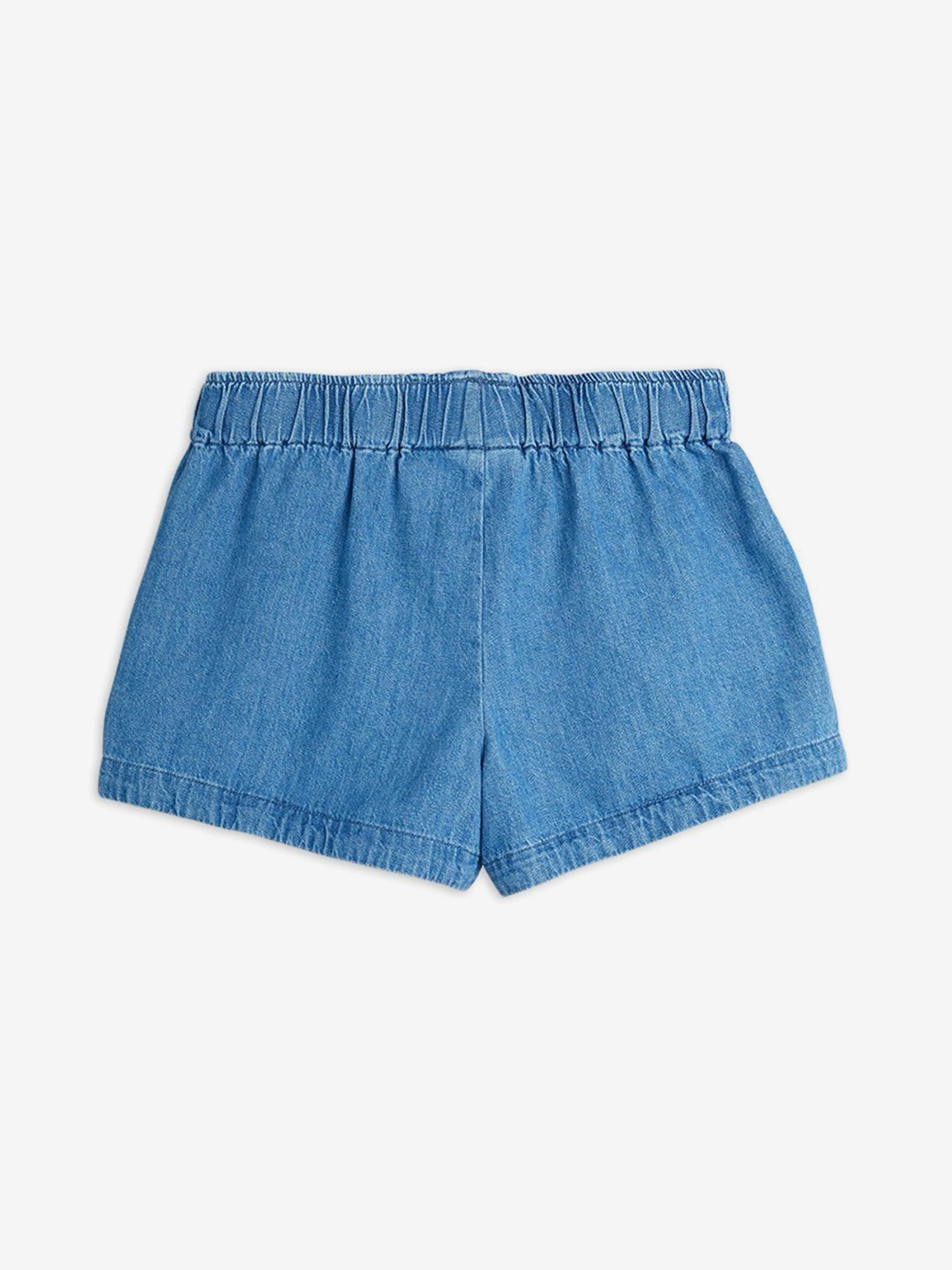 Girls Note Embroidered Denim Shorts in Blue