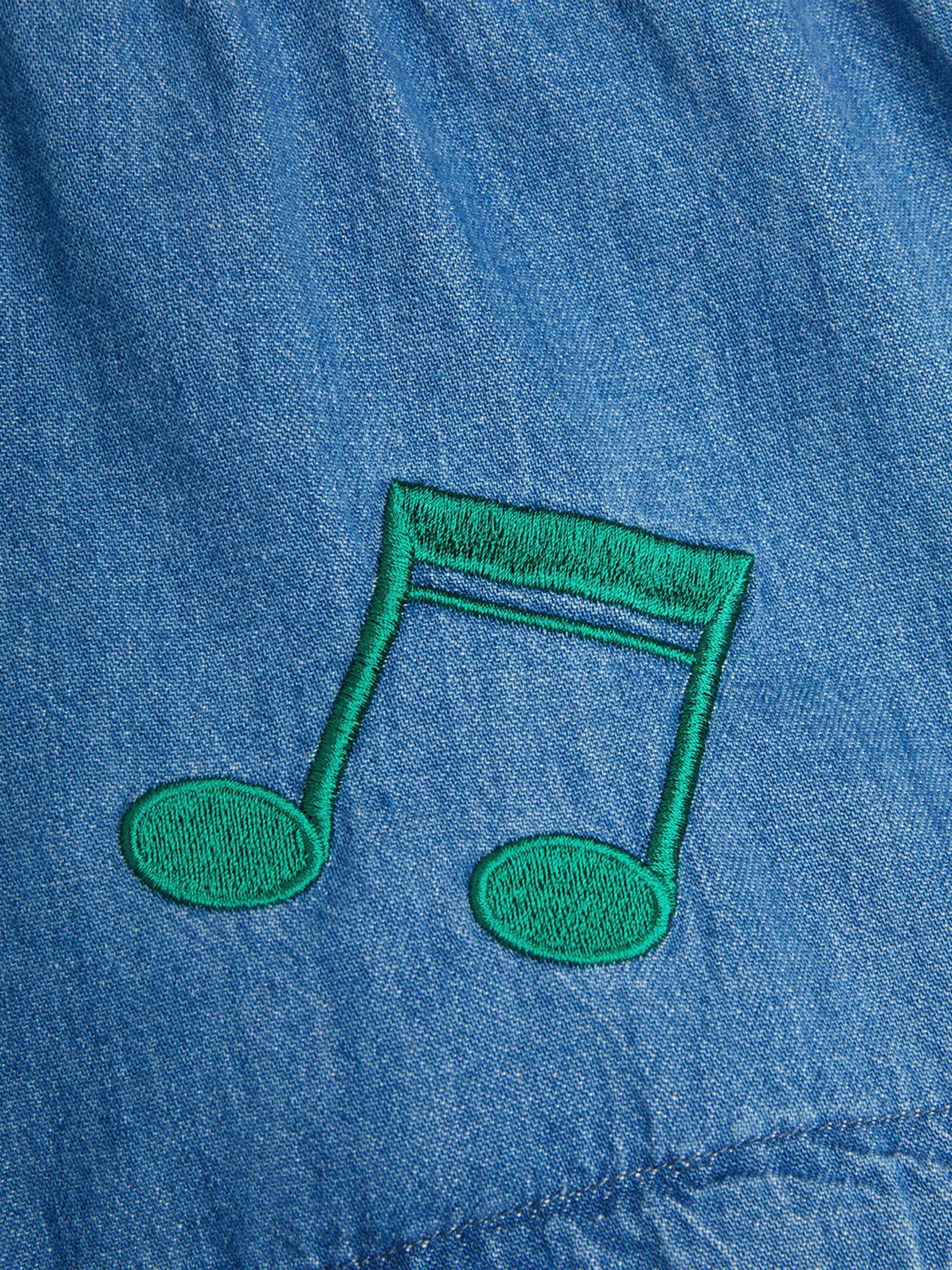 Girls Note Embroidered Denim Shorts in Blue