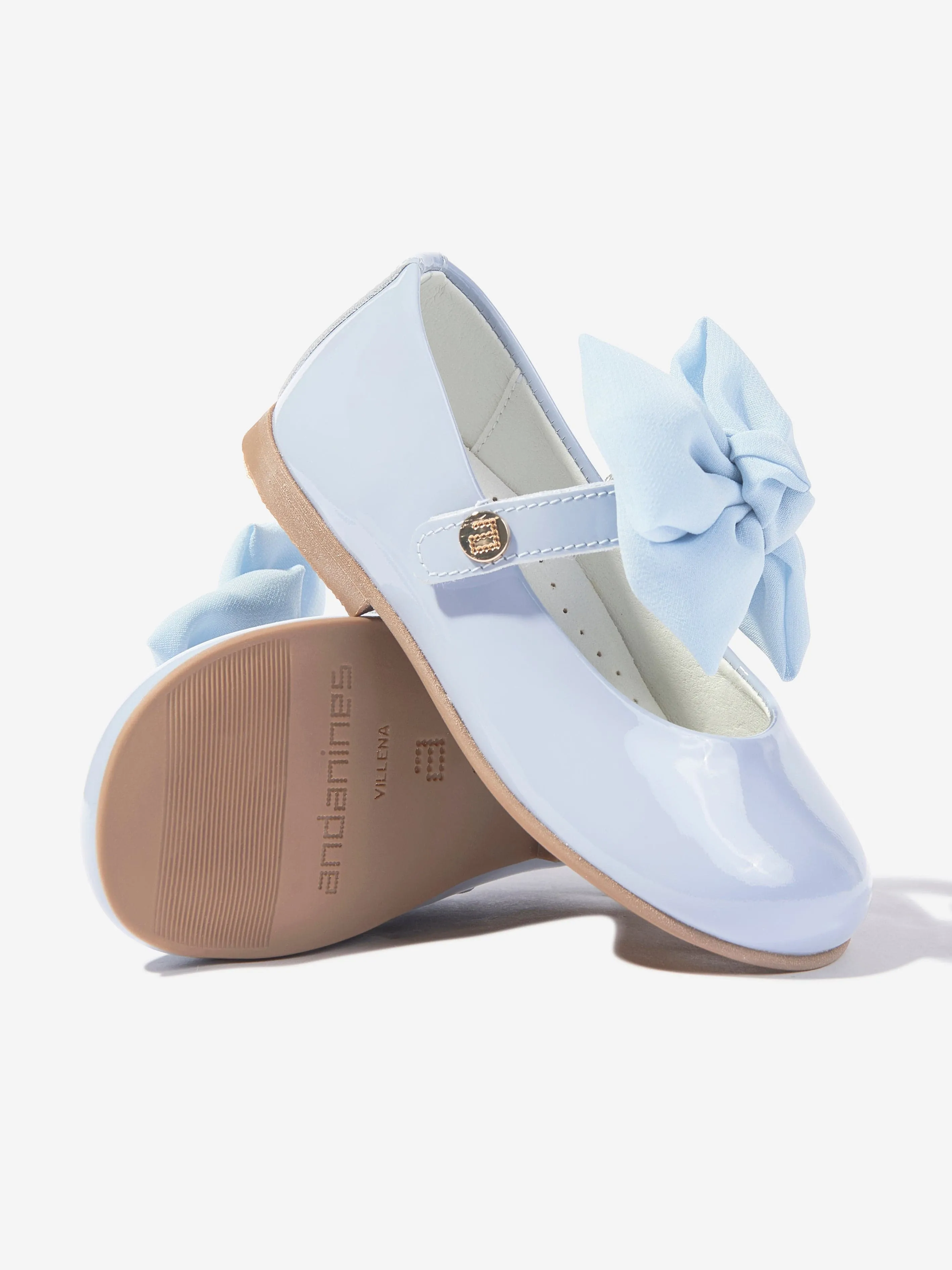 Girls Patent Leather Bow Shoes in Blue