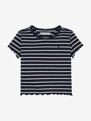 Girls Striped Rib Knit Top in Navy