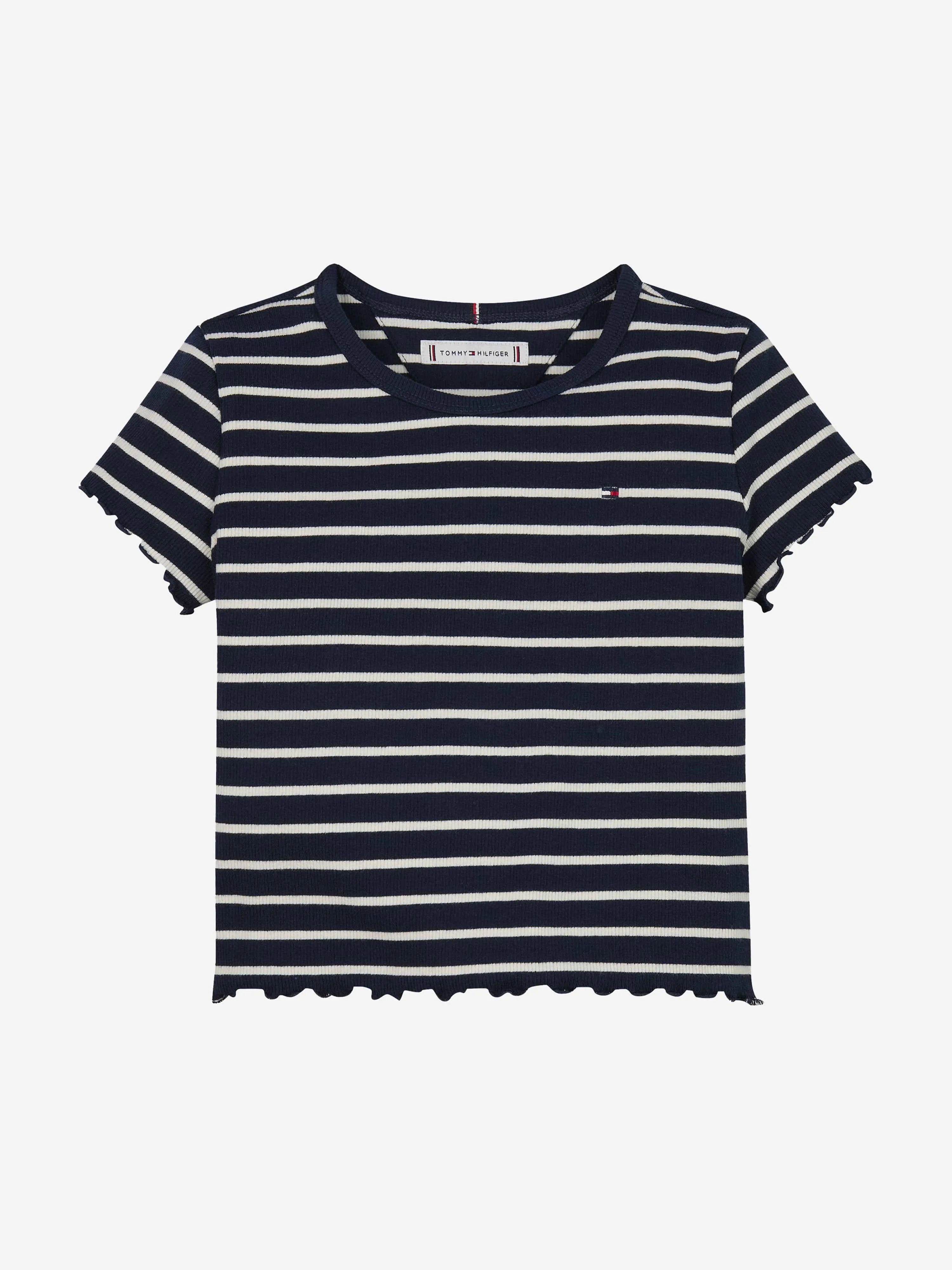 Girls Striped Rib Knit Top in Navy