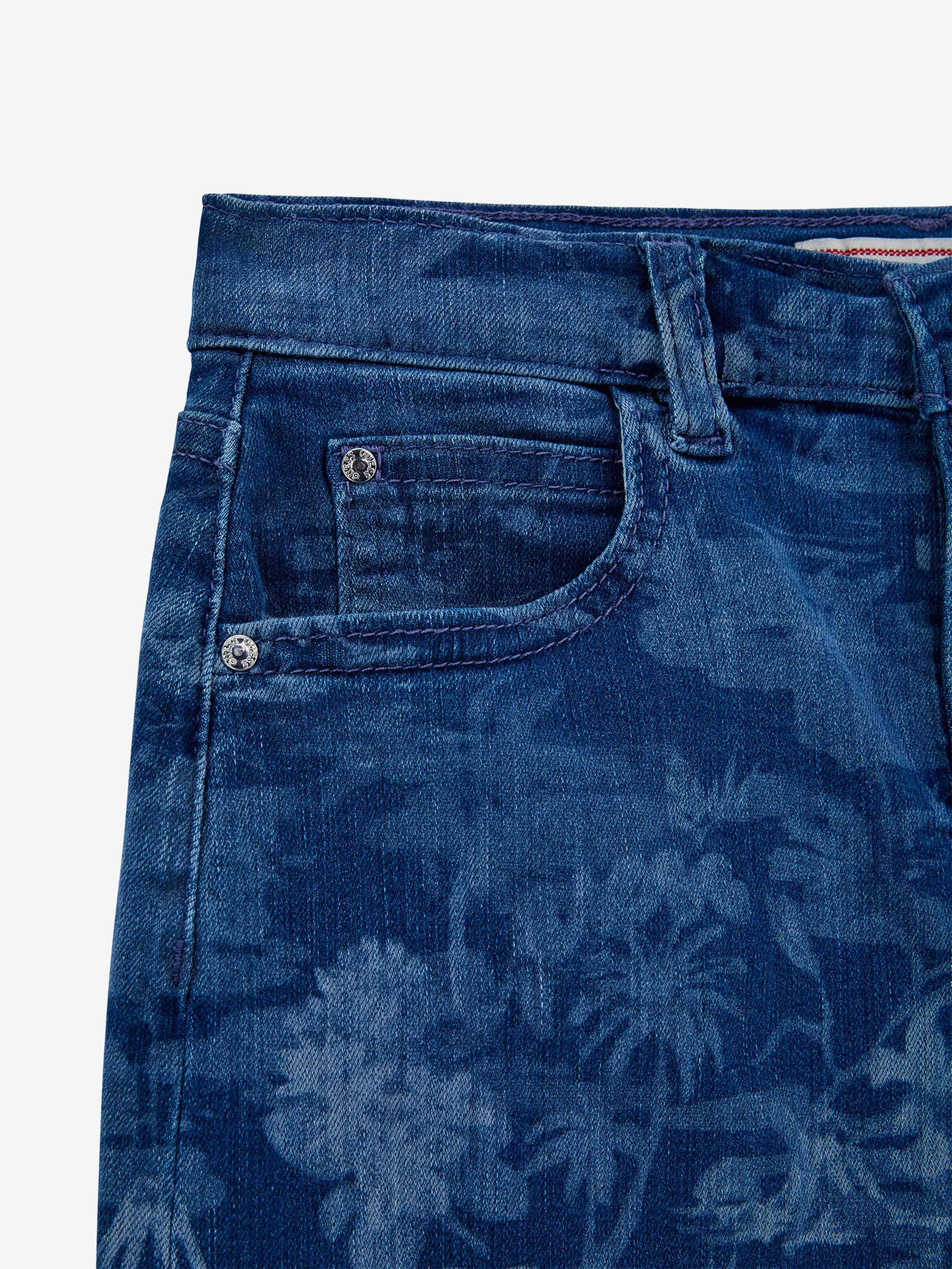 Girls Tropical Jungle Denim Skirt in Blue