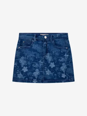 Girls Tropical Jungle Denim Skirt in Blue