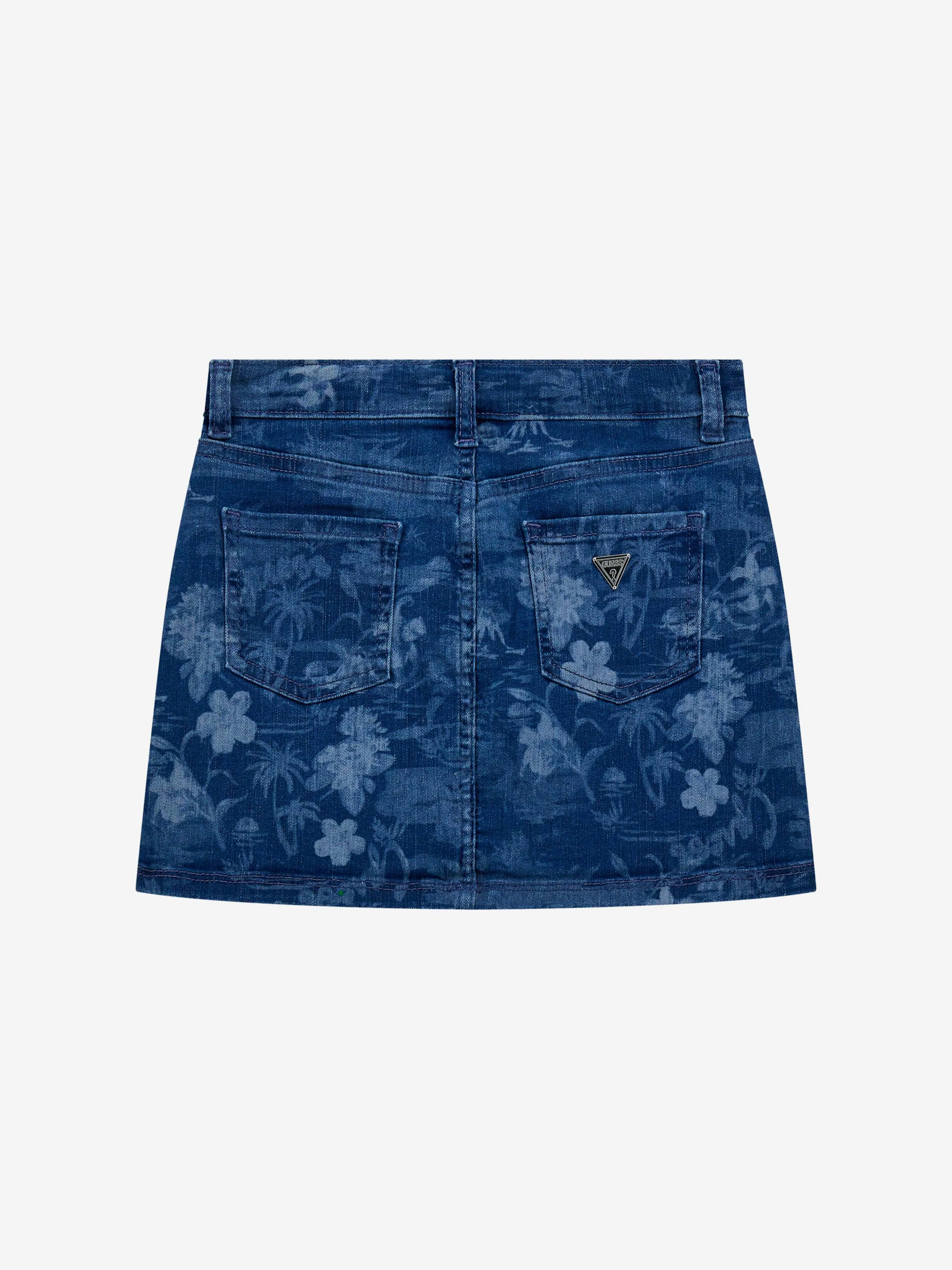 Girls Tropical Jungle Denim Skirt in Blue