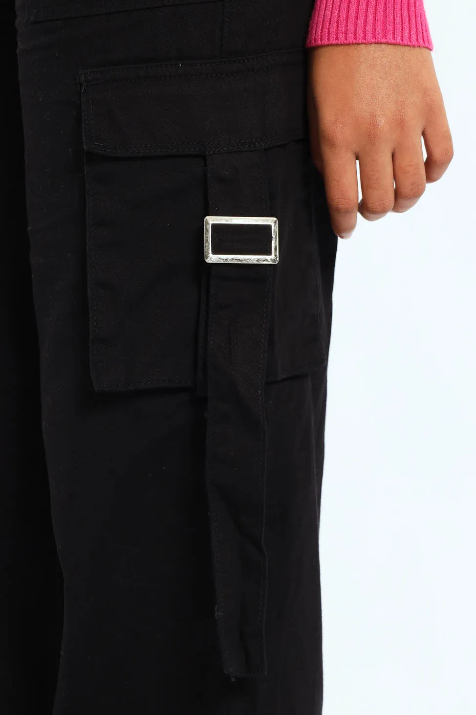 Girls Twill Cargo Pants - Black