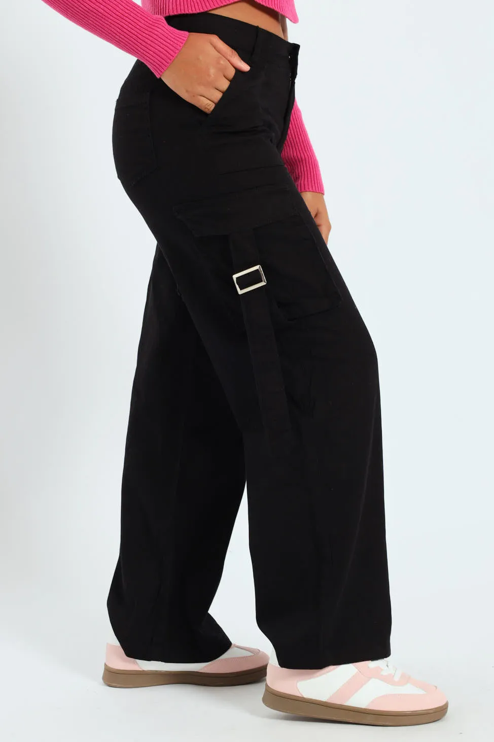 Girls Twill Cargo Pants - Black