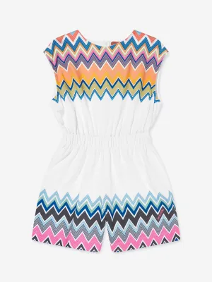 Girls Zigzag Jersey Playsuit in White