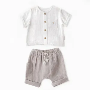Grey Shorts Button Outfit