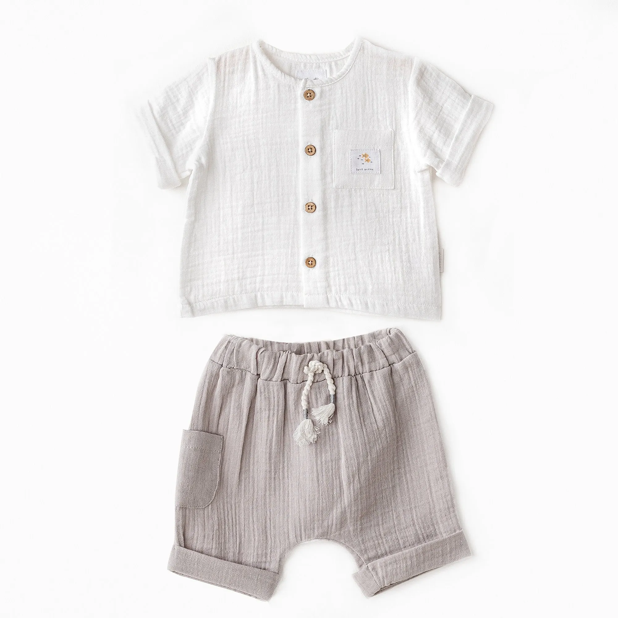 Grey Shorts Button Outfit