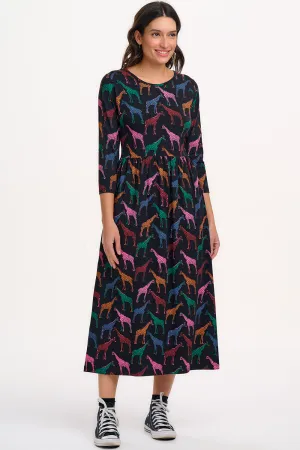 Hadley Midi Jersey Dress - Black. Giraffe Spots