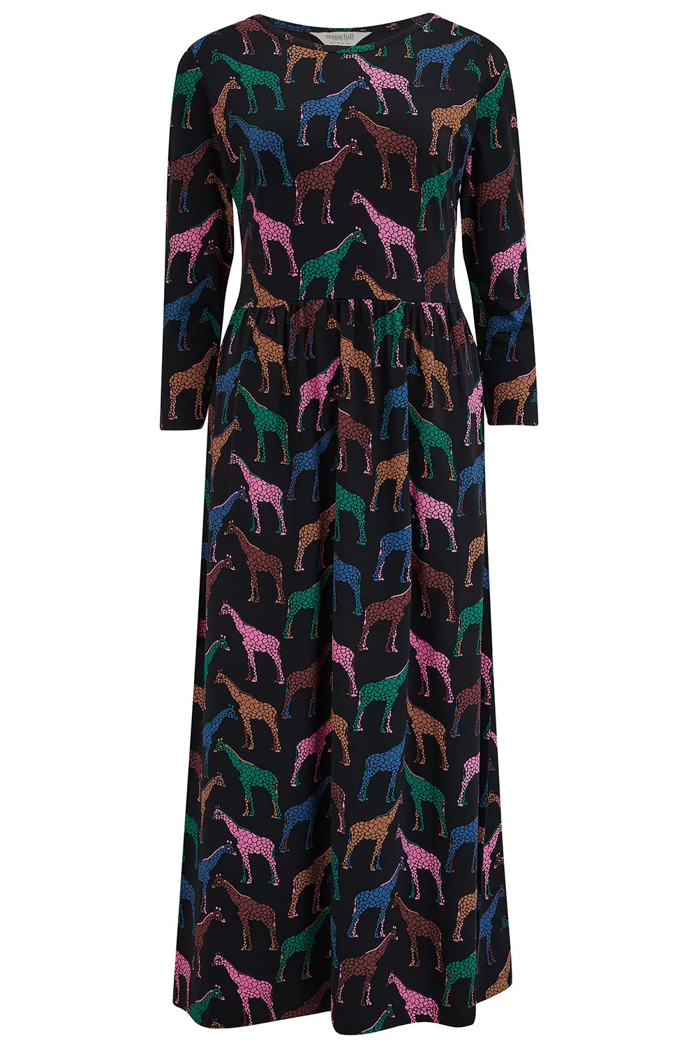 Hadley Midi Jersey Dress - Black. Giraffe Spots