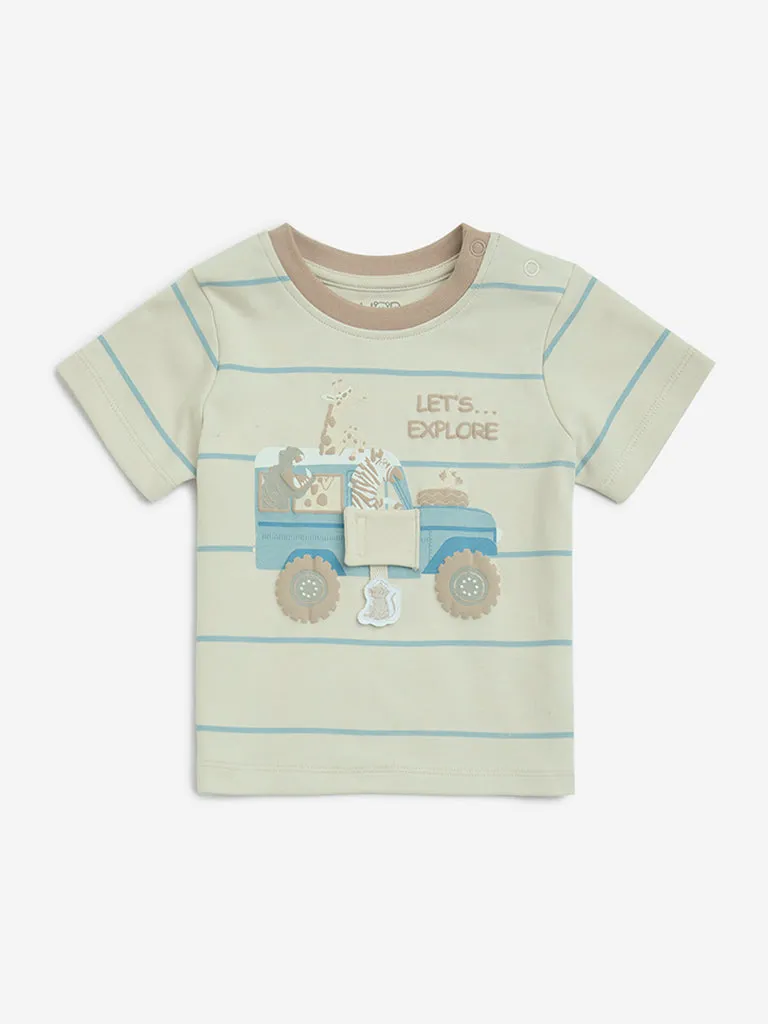 HOP Baby Beige Striped Cotton T-Shirt