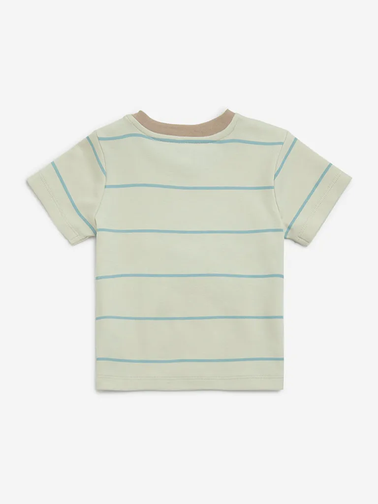 HOP Baby Beige Striped Cotton T-Shirt