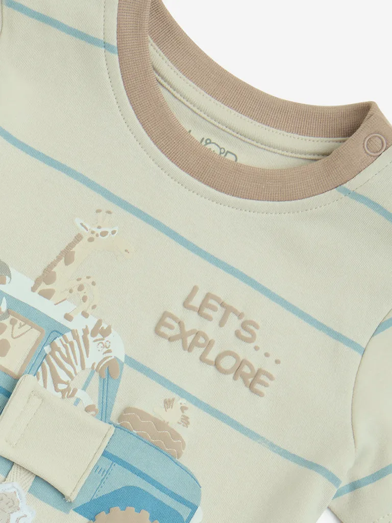 HOP Baby Beige Striped Cotton T-Shirt